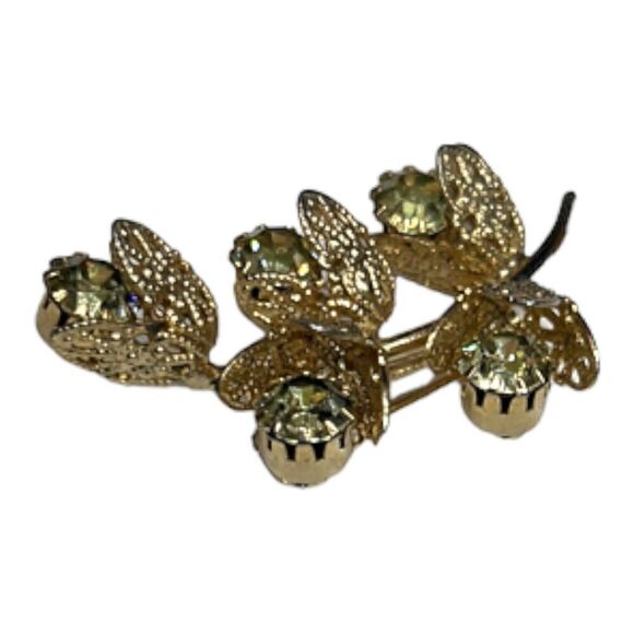 Vintage Green Crystal Goldtone Floral Flower Brooch Pin - Picture 3 of 8